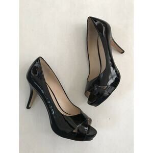 Via Spiga Patent Leather Open Toe Platform Heels